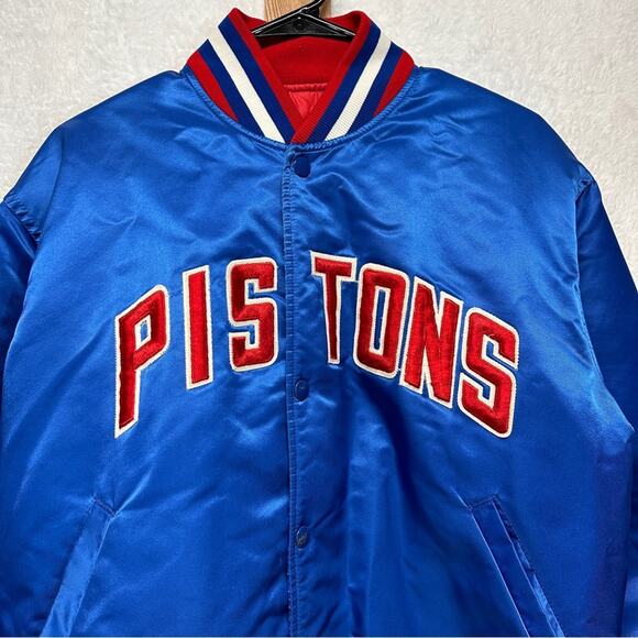 Vintage NBA Detroit Pistons 80s Satin Long‎ Sleeve Bomber Jacket Size L - Picture 2 of 14